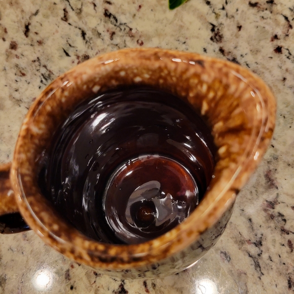Vintage Brown Drip Glaze Oven Proof USA Pottery Small Pitcher Chip on Handle - Picture 4 of 8